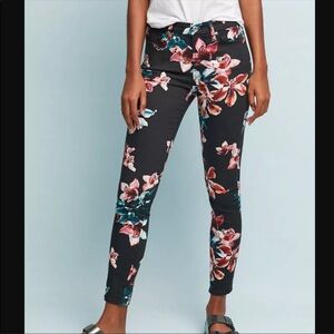 Anthropologie Black Floral Skinny Jeans